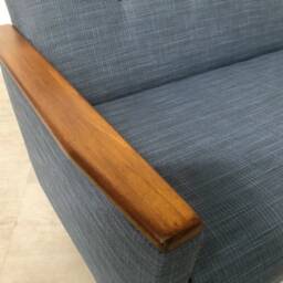 Model 55 Danish Inspired Vintage Mid Century 50S 60S 3 Seat Cocktail Lounge Sofa Settee in Denim Blue Fabric - thumbnail 2