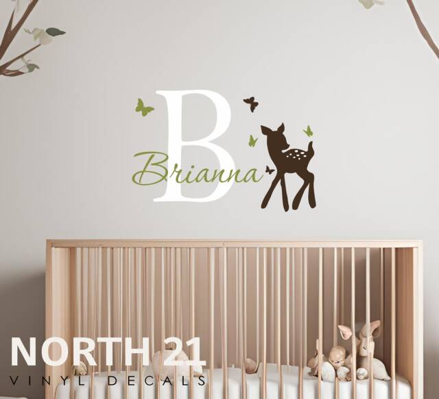 Baby Deer Wall Decal - Woodland Nursery Art Custom - image 1