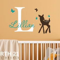 Baby Deer Wall Decal - Woodland Nursery Art Custom - thumbnail 2