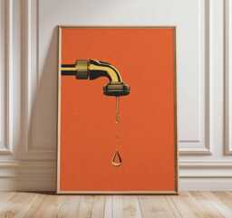 Pop Art Wall Print, Retro Faucet Poster, Bold Orange Modern Art, Minimalist Abstract Artwork, Contemporary Kitchen Bathroom Decor - thumbnail 1