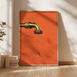 Pop Art Wall Print, Retro Faucet Poster, Bold Orange Modern Art, Minimalist Abstract Artwork, Contemporary Kitchen Bathroom Decor - thumbnail 3