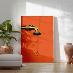 Pop Art Wall Print, Retro Faucet Poster, Bold Orange Modern Art, Minimalist Abstract Artwork, Contemporary Kitchen Bathroom Decor - thumbnail 2
