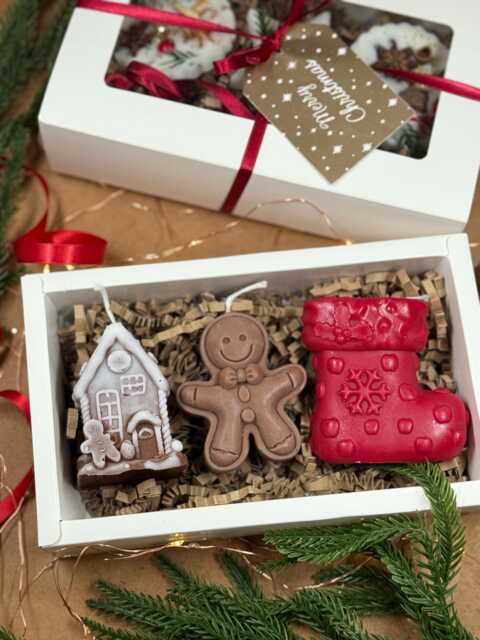 Handmade Christmas Candle Gift Box - Set Of 3 Soy Wax Candles - image 1