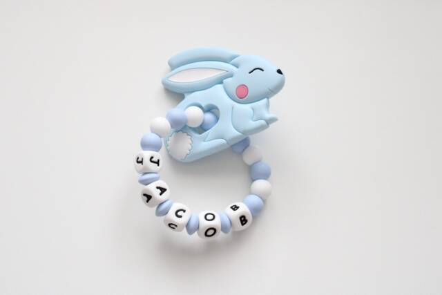 Personalised Bunny Toy, Easter Silicone Sensory Baby Gift - image 1