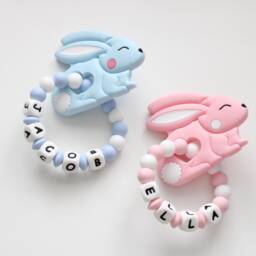 Personalised Bunny Toy, Easter Silicone Sensory Baby Gift - thumbnail 4