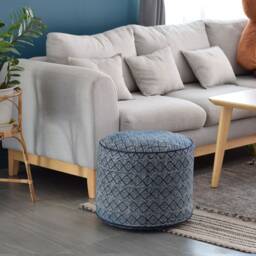 Indigo Batik Ottoman Pouf, Hmong Hill Tribe Textile - 18x14 - thumbnail 3