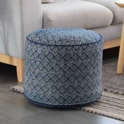 Indigo Batik Ottoman Pouf, Hmong Hill Tribe Textile - 18x14 - thumbnail 2