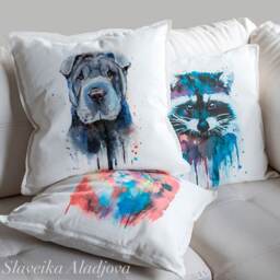 Shar Pei Throw Pillow Cover By Slaveika Aladjova, Cushion Cover, Decorative Pillow Cover, Animal Art, Watercolor Pillow, Christmas Gift - thumbnail 2