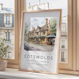 The Cotswolds, Cotswolds England Art Print, Travel Map Coordinates, English Countryside Wall Art, Illustration - thumbnail 3