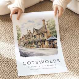 The Cotswolds, Cotswolds England Art Print, Travel Map Coordinates, English Countryside Wall Art, Illustration - thumbnail 2