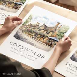 The Cotswolds, Cotswolds England Art Print, Travel Map Coordinates, English Countryside Wall Art, Illustration - thumbnail 1
