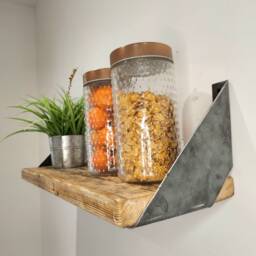 Rustic Shelf & Raw Steel Brackets - Handmade Wooden Industrial Wall Shelving UK Made Free Delivery - thumbnail 3
