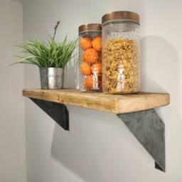 Rustic Shelf & Raw Steel Brackets - Handmade Wooden Industrial Wall Shelving UK Made Free Delivery - thumbnail 2