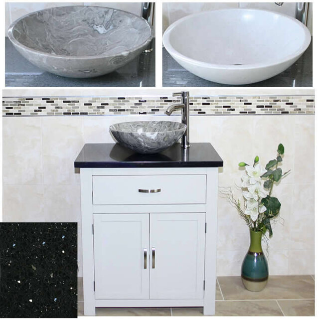 Bathroom Vanity Light Grey Painted Wash Stand Black Quartz Marble Stone Basin 502Gbqsbc - image 1
