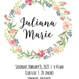 Newborn Gift Idea - Birth Announcement Canvas Wall Art Personalised Baby Details Print Custom Floral Wreath - thumbnail 4