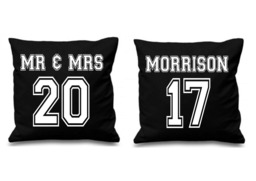 Personalised Wedding Anniversary Gift, Mr & Mrs - Or X2, X2 Your Name & Number Date Cushion Cover Pair Set - thumbnail 1