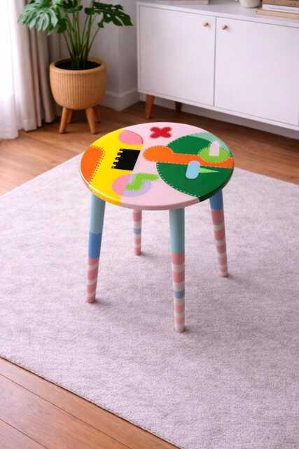 Handmade Resin Side Table, Funky Boho Decor, Colorful Abstract Design - image 1
