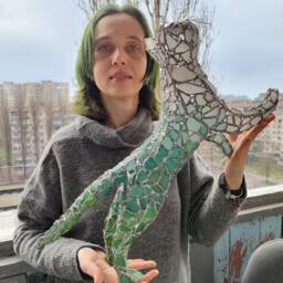 Climbing Cat Sea Stained Glass To Order Figurine Light, Garden Sculpture, Interior Outdoor - thumbnail 3