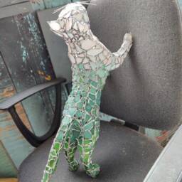 Climbing Cat Sea Stained Glass To Order Figurine Light, Garden Sculpture, Interior Outdoor - thumbnail 4