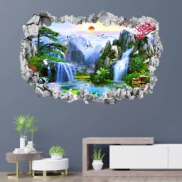 Waterfall Birds Flowers Swans Wall Decal Sticker Mural Poster Print Art Home Office Decor Ka3 - thumbnail 3