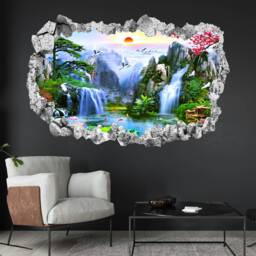 Waterfall Birds Flowers Swans Wall Decal Sticker Mural Poster Print Art Home Office Decor Ka3 - thumbnail 2
