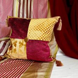 Bohemian Quilted Silk Pillow Cover, Burgundy Red Gold, Jane Hall Design - thumbnail 2