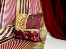 Bohemian Quilted Silk Pillow Cover, Burgundy Red Gold, Jane Hall Design - thumbnail 1