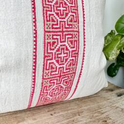 Rustic Hemp Pillow Cover Vintage Handwoven Embroidered Stripes - 20 - thumbnail 3