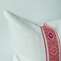 Rustic Hemp Pillow Cover Vintage Handwoven Embroidered Stripes - 20 - thumbnail 2
