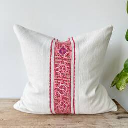 Rustic Hemp Pillow Cover Vintage Handwoven Embroidered Stripes - 20 - thumbnail 1