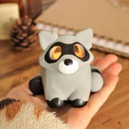 Raccoon Candle Holder - Tealight Ceramic Animal Cute Gift - thumbnail 3