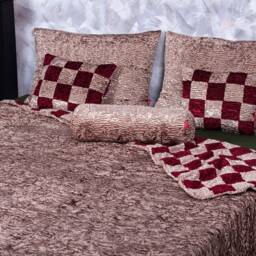 Luxury Faux Fur Bed Set - Garnet & Onyx Patchwork, Vegan - thumbnail 2