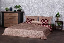 Luxury Faux Fur Bed Set - Garnet & Onyx Patchwork, Vegan - thumbnail 1