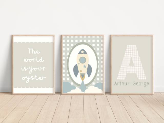 Set Of 3 Muted & Neutral Nursery Or Bedroom Prints - Prints Only, Unframed - image 1