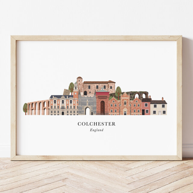 Colchester Skyline Print, Hand Drawn Illustrated Poster, Colourful Wall Art, Housewarming Gift, Cityscape - image 1