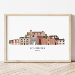 Colchester Skyline Print, Hand Drawn Illustrated Poster, Colourful Wall Art, Housewarming Gift, Cityscape - thumbnail 1