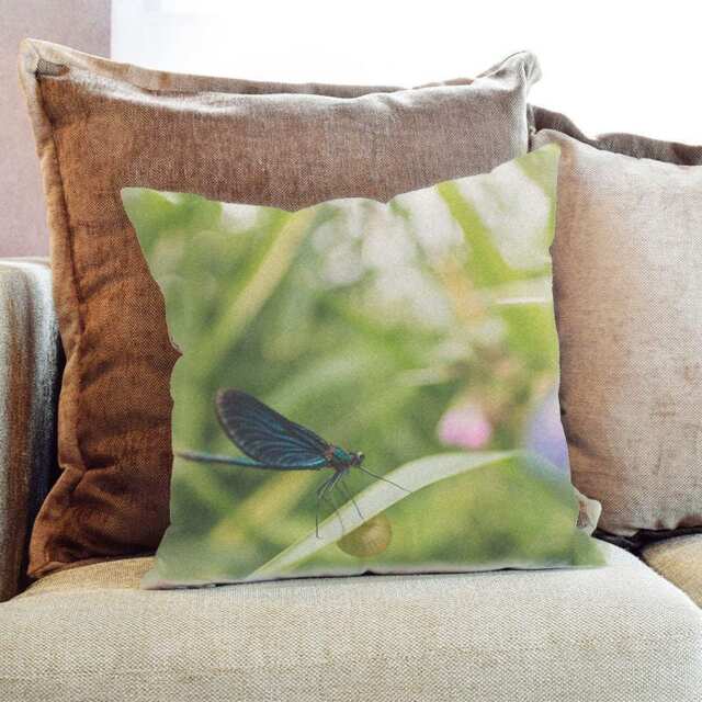 Dragonfly Grass Insect Nature Photography - Decorative Pillow Throw Cushion Fabric , Case Cover Or With Filling