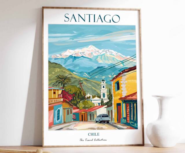 Santiago Poster, Travel Print, Chile Art, Tropical Decor, Floral South American Latin Wall Gift - image 1
