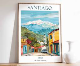 Santiago Poster, Travel Print, Chile Art, Tropical Decor, Floral South American Latin Wall Gift - thumbnail 1