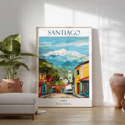 Santiago Poster, Travel Print, Chile Art, Tropical Decor, Floral South American Latin Wall Gift - thumbnail 3