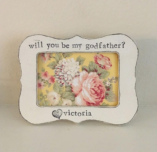 Godfather Proposal Gift Personalized Picture Frame, Hand Stamped - image 1
