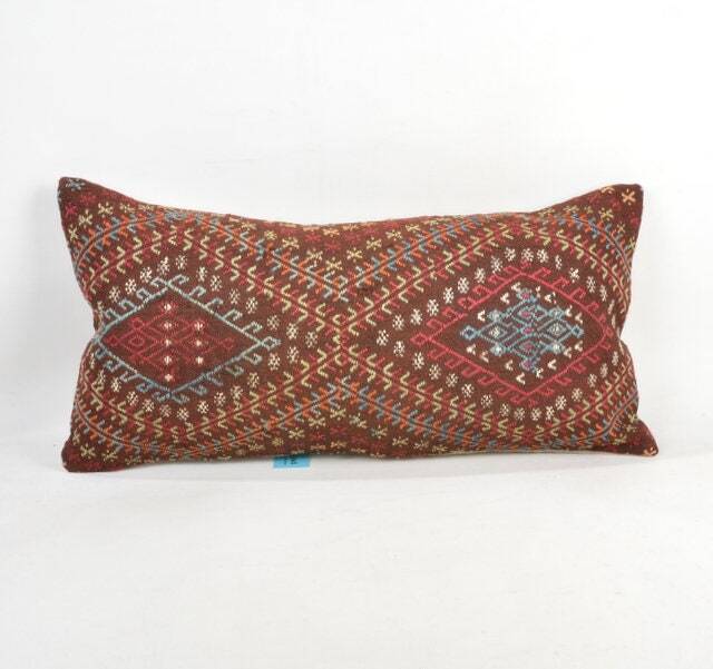 "Kilim Pillow, Wool Kilim Cousin From Anatolia , 12""x24" - image 1