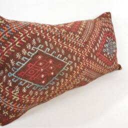 "Kilim Pillow, Wool Kilim Cousin From Anatolia , 12""x24" - thumbnail 2