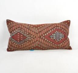 "Kilim Pillow, Wool Kilim Cousin From Anatolia , 12""x24" - thumbnail 1