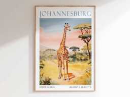Johannesburg Safari Art Print, South Africa Travel Poster, Wildlife Wall Art, Animals, African Landscape Decor, Print - thumbnail 1