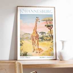Johannesburg Safari Art Print, South Africa Travel Poster, Wildlife Wall Art, Animals, African Landscape Decor, Print - thumbnail 2