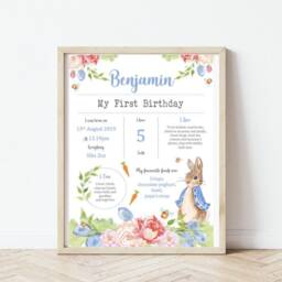 Personalised Peter Rabbit Milestone First Birthday Print Christening Gift Baby Beatrix Potter Nursery Decor Wall - thumbnail 3
