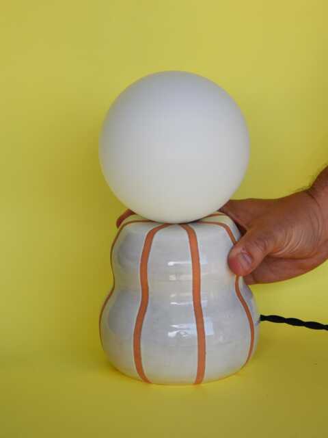 Handmade Ceramic Lamp - White Glaze & Color Crystals With Glass Globe G9 Bulb - image 1