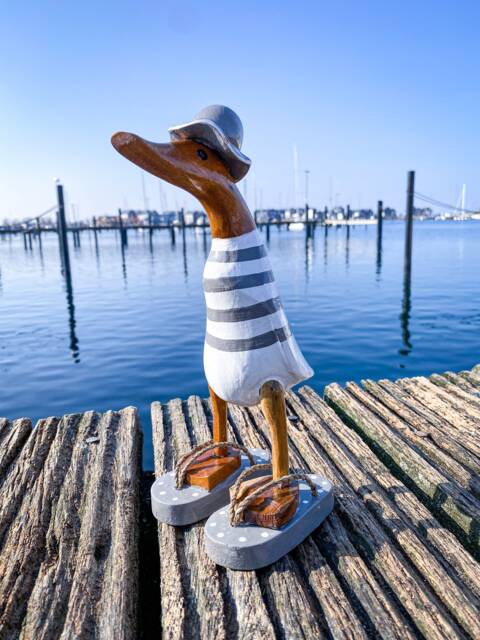 Runner Duck With Hat & Flip-Flop in White Grey Stripes Approx. 35 cm High