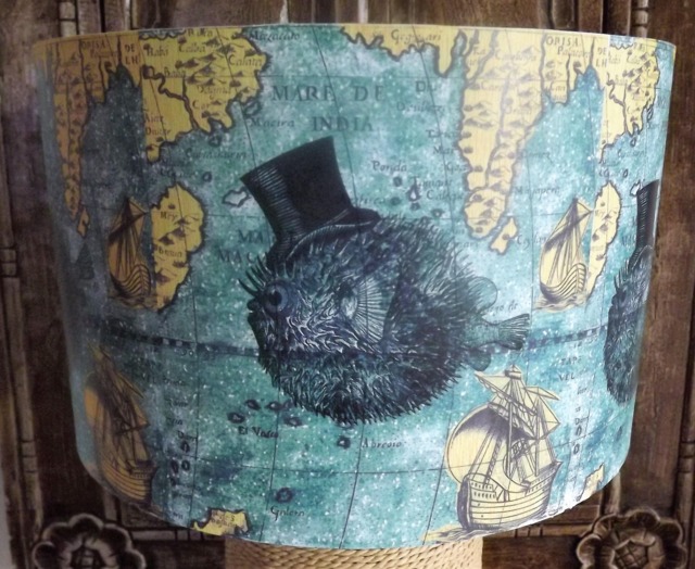 Sea Chart Lampshade, Sir Puffer Fish, Nautical, Maps, Free Gift, Fatta Da Mamma - image 1